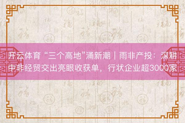开云体育 “三个高地”涌新潮｜雨非产投：深耕中非经贸交出亮眼收获单，行状企业超3000家